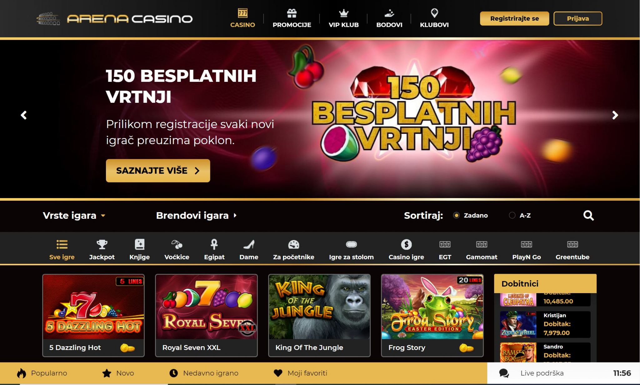 Arena Casino (2023) » 500 EUR bonusa + 50 besplatnih vrtnji